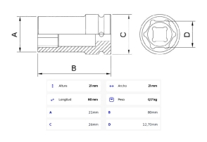 Dado de Impacto 1/2'' - Encastre 1/2''