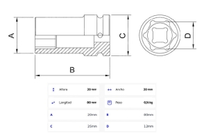 Dado de Impacto 12 mm - Encastre 1/2''