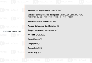 Especificaciones del cabezal OM352 para vehículos Mercedes-Benz. - Maringá en Pellacani Store