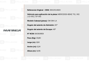 Especificaciones del cabezal OM364 LA para Mercedes 712 y 912.. - Maringá en Pellacani Store