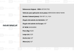 Especificaciones del cabezal OM457 LA/HLA para Mercedes 1944S. - Maringá en Pellacani Store