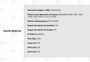 Especificaciones del cabezal OM447/449 para buses Mercedes.