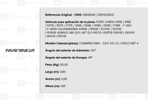 Especificaciones del cabezal ISB4 / NEF 4 para Ford, VW, Agrale e Iveco. - Maringá en Pellacani Store